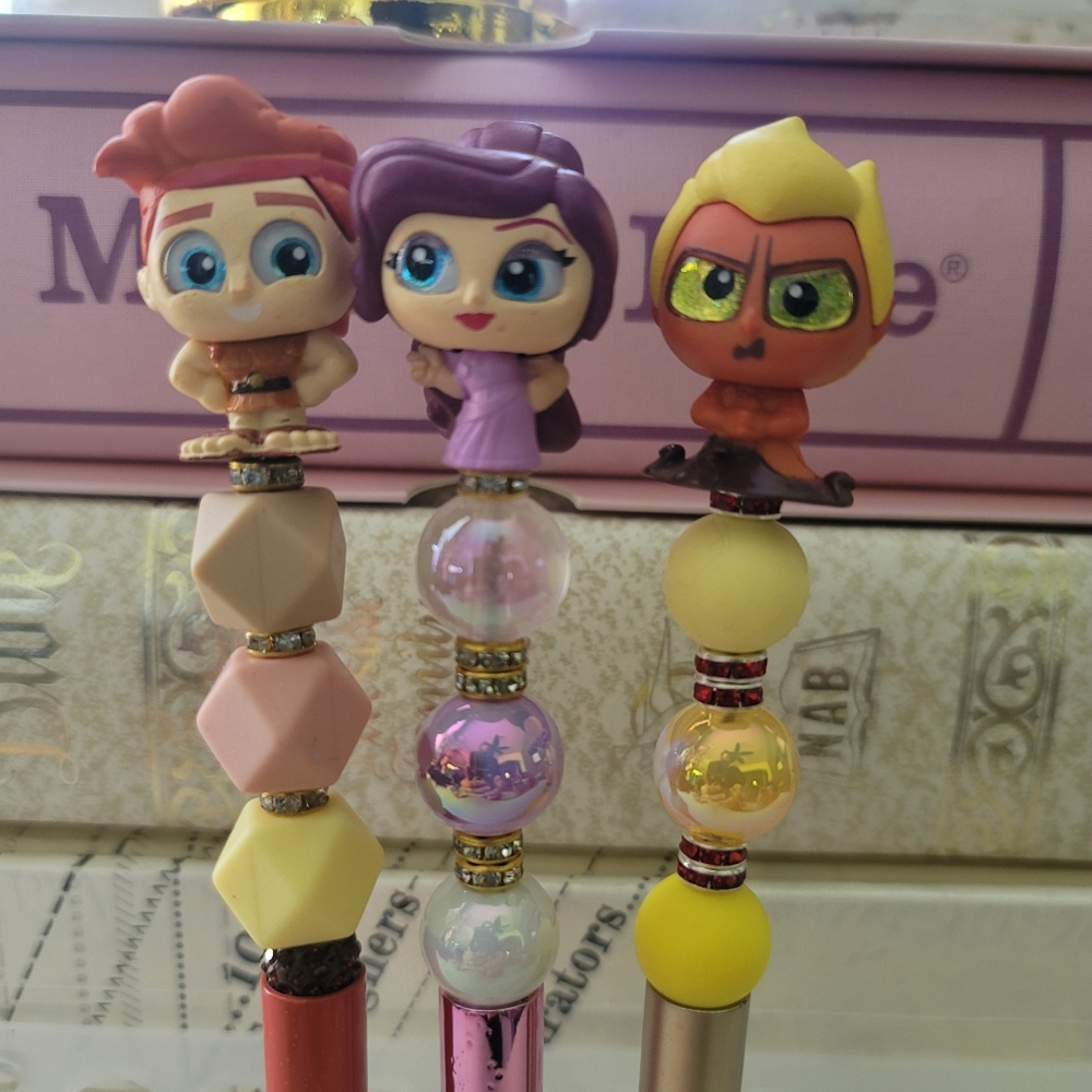 DISNEY DOORABLES HERCULES MEGARA HADES BEADED PEN SET LOT 3